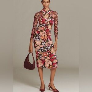 Anthropologie Long-Sleeve Halter Mesh Midi Dress Small